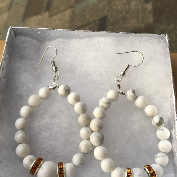 White and Orange Howlite Hoop Earrings - Picture 6 of 8